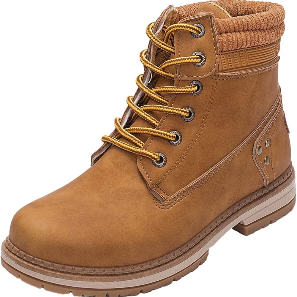 Athlefit Women's Waterproof Hiking Combat Boots Lace up Low Heel Ankle Boots